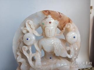 乡下收的唐代古玉和田玉镶嵌宝石玉佛摆件