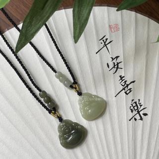 和田玉弥勒佛吊坠玉大肚佛项链弥手工编织玉石女笑 和田玉晴水佛公吊