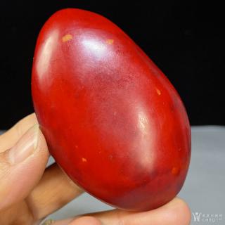 珍藏和田玉红玉原石双龙戏珠手把件 7.7×4.7㎝ 重135