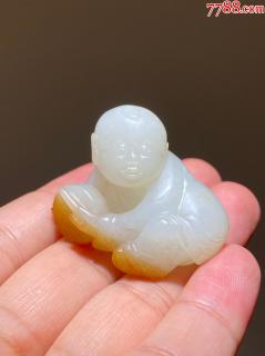 老玉清和田玉白玉童子把件明清玉雕白玉喜庆童子玉握摆件把玩