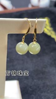 和田玉耳坠耳环阳绿玉石绿色耳钉感小众设计耳坠耳饰女 碧玉款