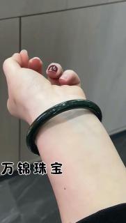 和田玉青玉圆条手镯女款玉镯子 内径约62mm 附证书
