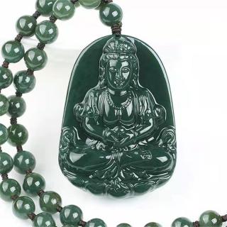 男士观音玉佩新疆和田玉青玉观音吊坠 玉石观音男 搭配青玉珠链